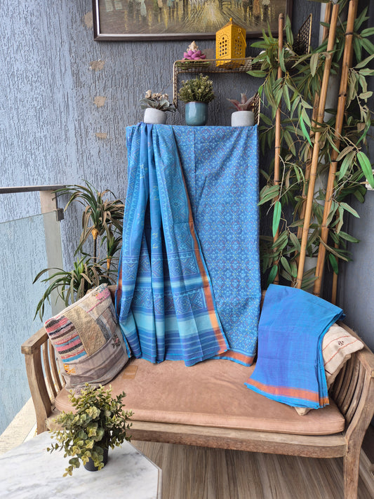 Royal Blue Cotton Handwoven Patola Suit