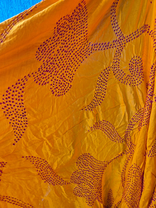 Mustard Yellow Gaji Silk Rai Bandhej Saree