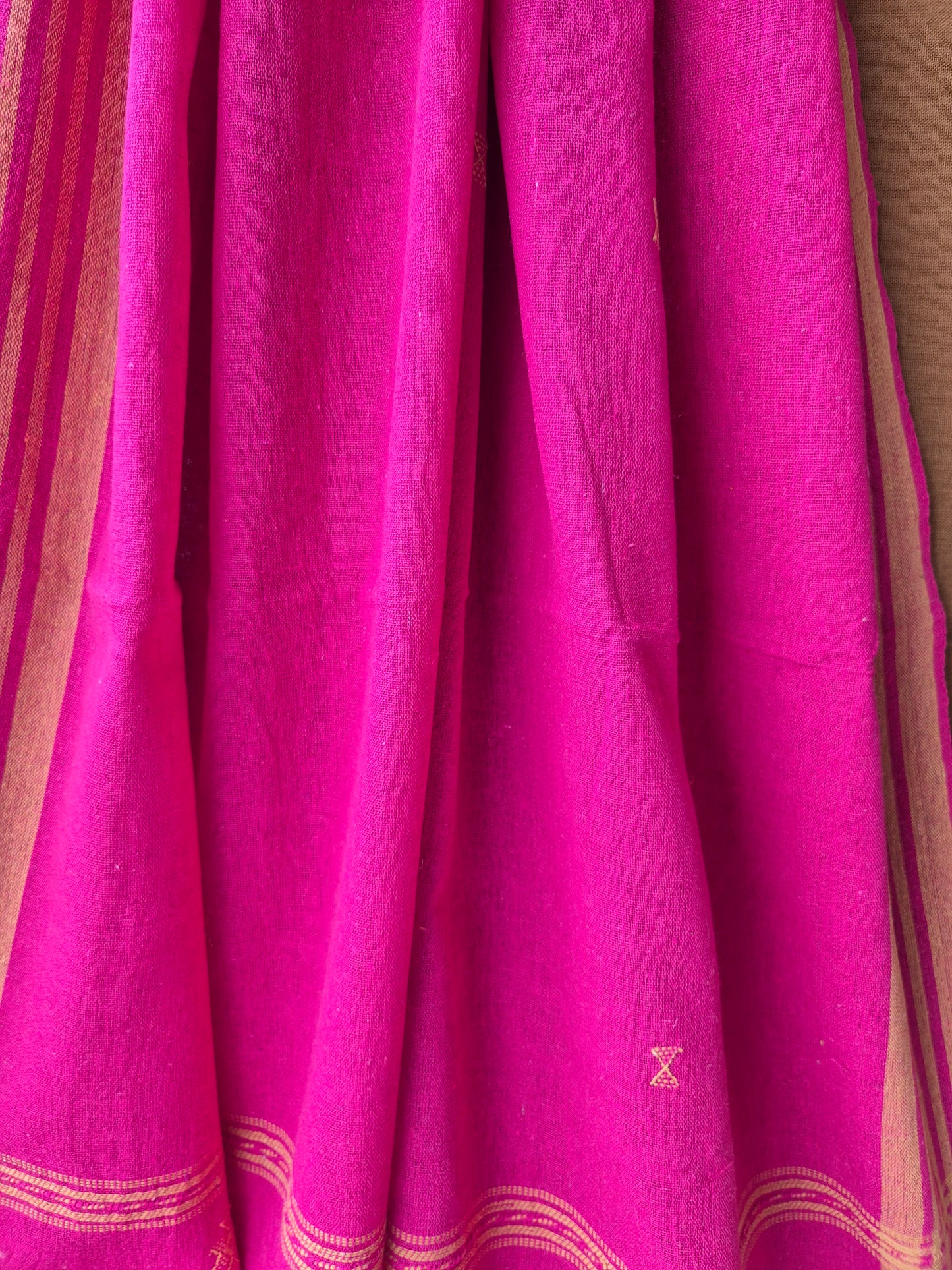 Brown with Rani Pink Kala Cotton Kutchi Weave Suit