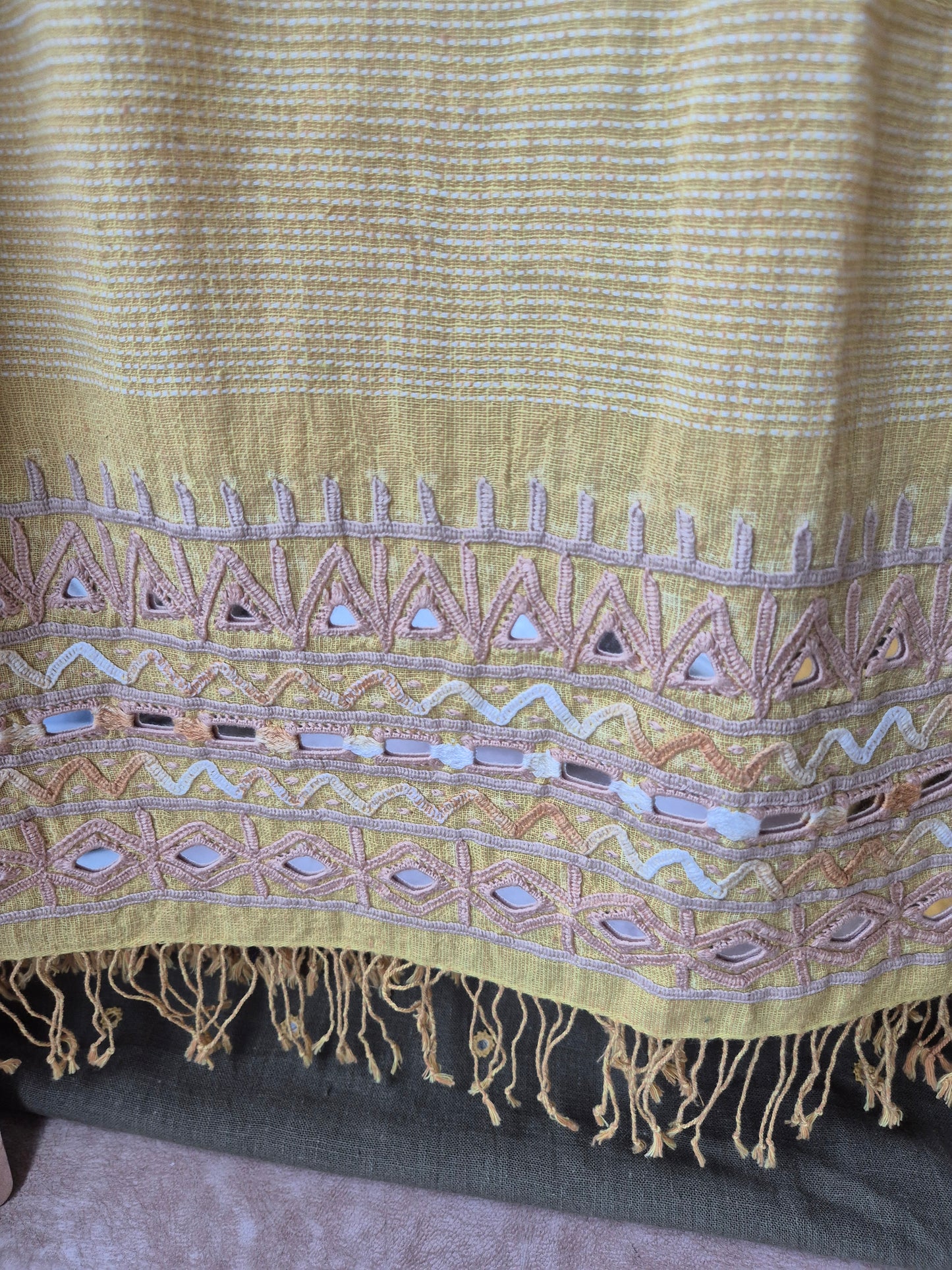 Mustard Olive Kala Cotton Kutchi Weave Suit