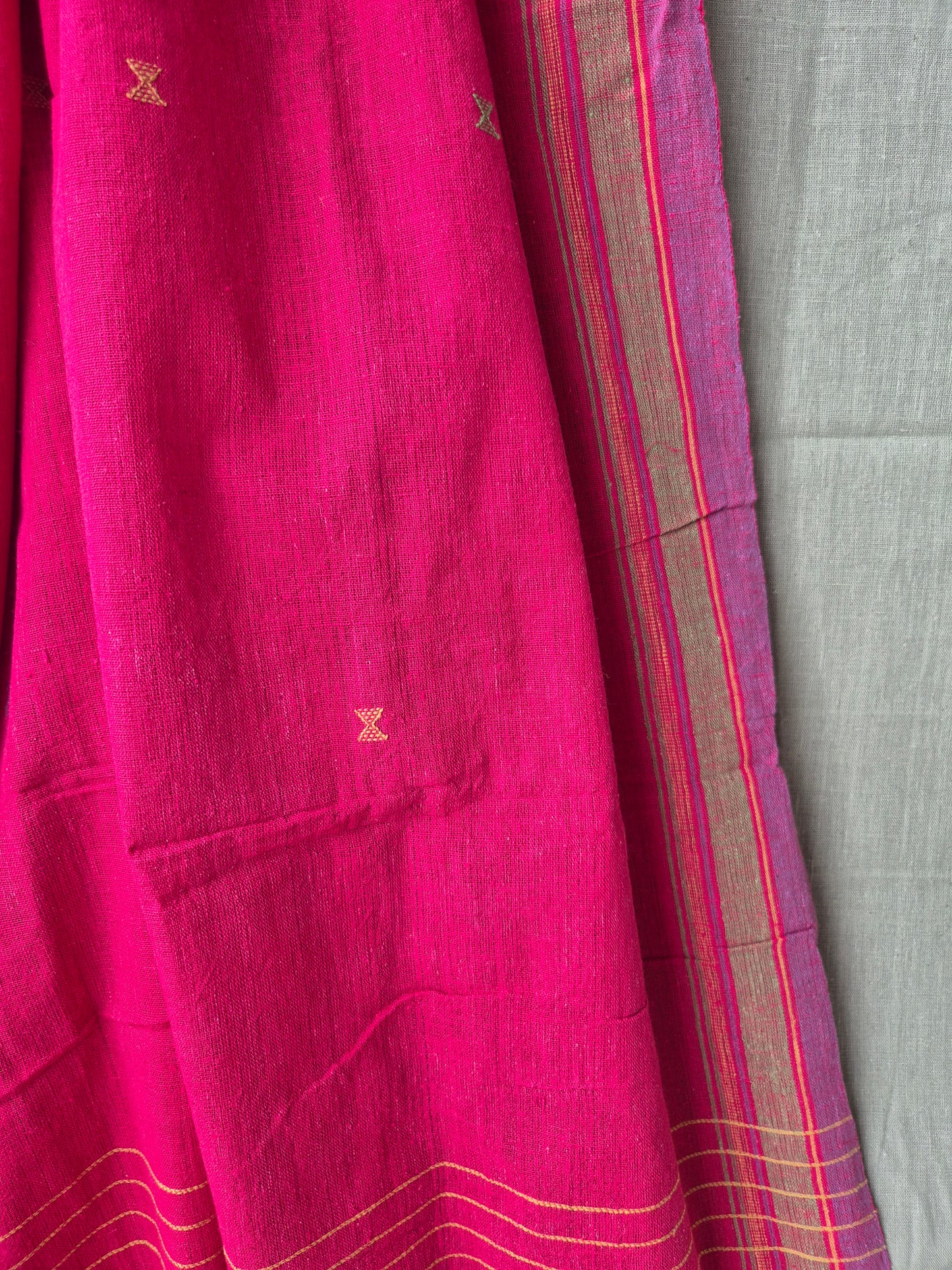 Sage Green with Red Kala Cotton Kutchi Weave Suit