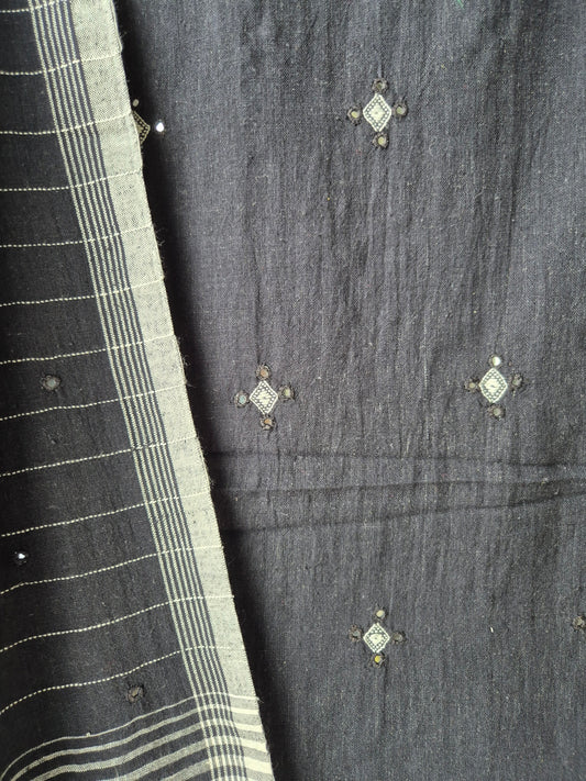 Black Kala Cotton Kutchi Weave Suit