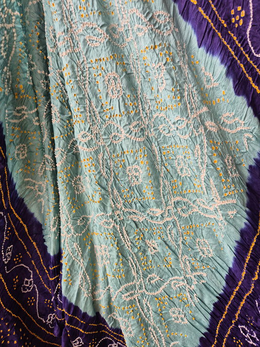 Sea Green Blue Gaji Silk Rai Bandhej Dupatta