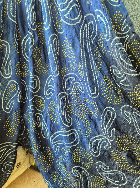 Blue Black Gaji Silk Rai Bandhej Dupatta