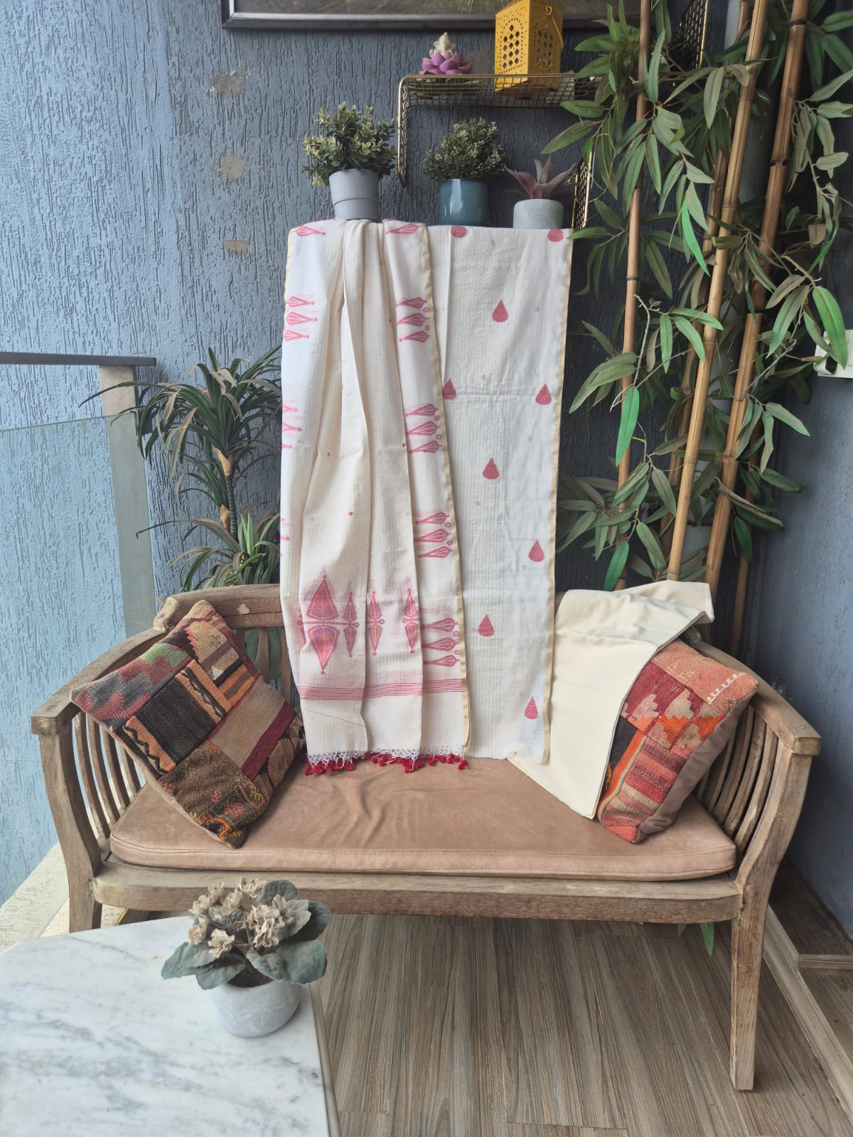 White Red Jamdani Suit