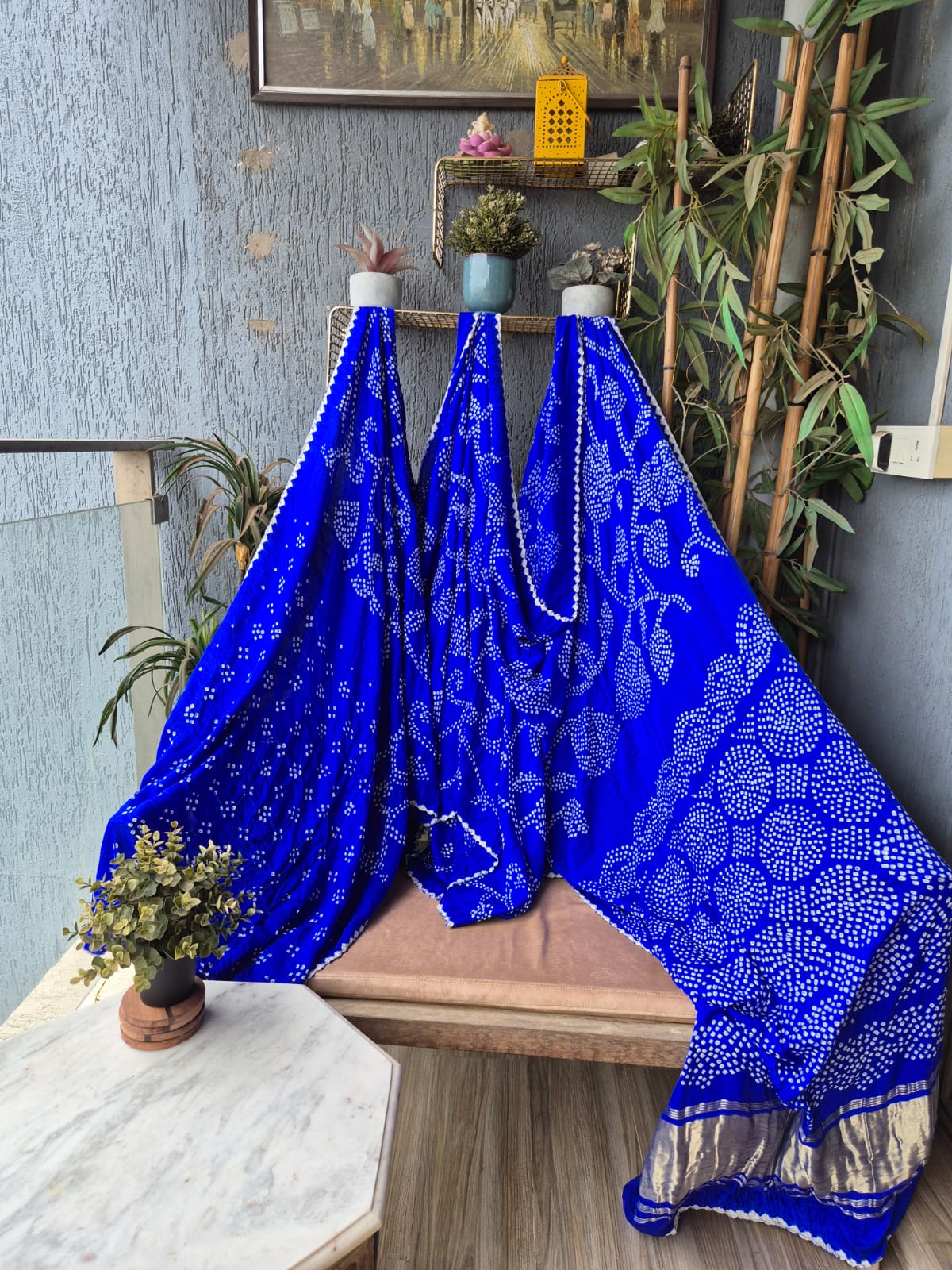 Electric Blue Gaji Silk Rai Bandhej Saree