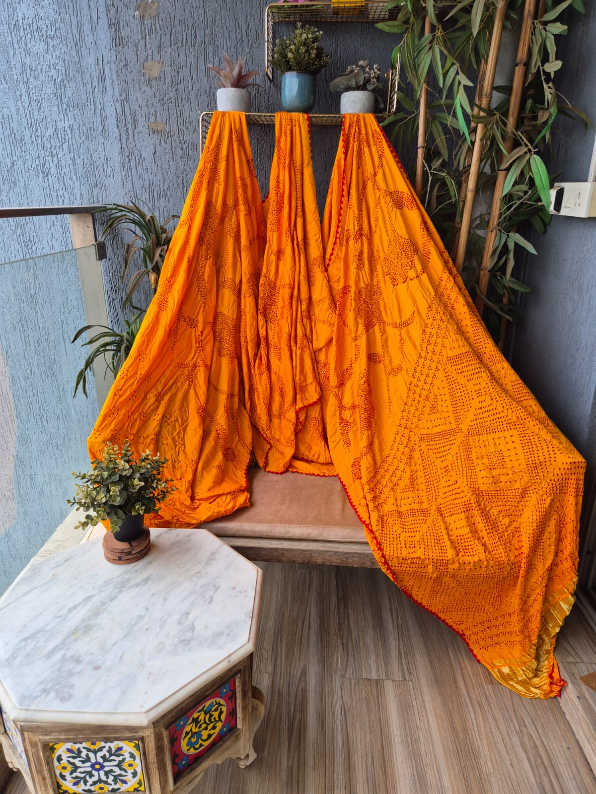 Mustard Yellow Gaji Silk Rai Bandhej Saree