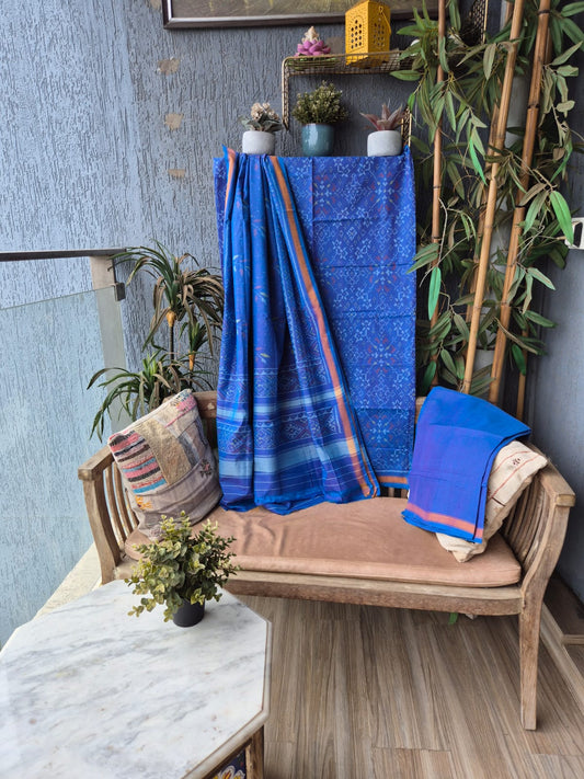 Teal Blue Cotton Handwoven Patola Suit