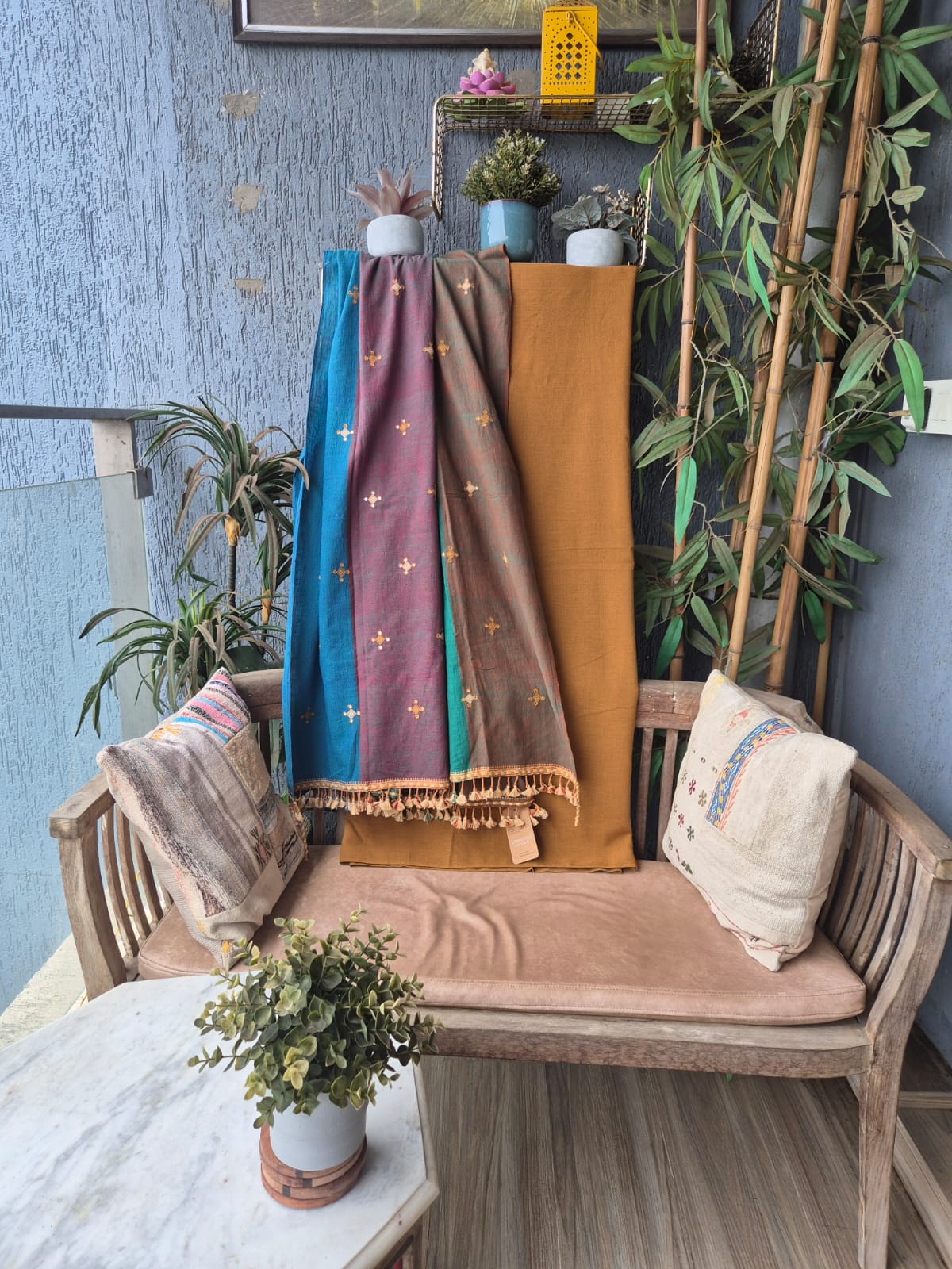 Brown with Multi color Kala Cotton Kutchi Weave Suit