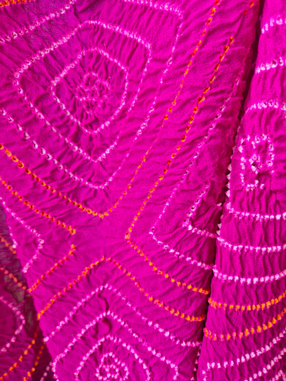 Megenta Georgette Golden embroidered Banarasi Rai Bandhej saree