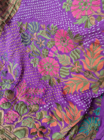 Lavender Georgette Resham embroidered Banarasi Rai Bandhej saree