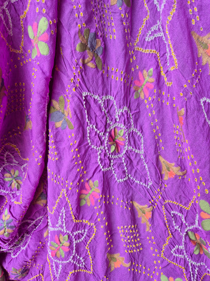 Lavender Georgette Resham embroidered Banarasi Rai Bandhej saree