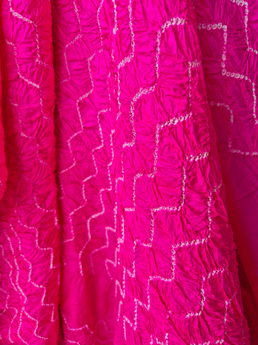 Pure Katan silk Rani Pink Banarasi Rai Bandhej Saree