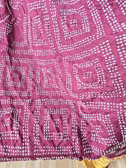 Wine Burgandy Gaji Silk Rai Bandhej Saree