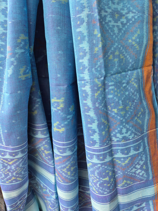 Sky Blue Cotton Handwoven Patola Suit