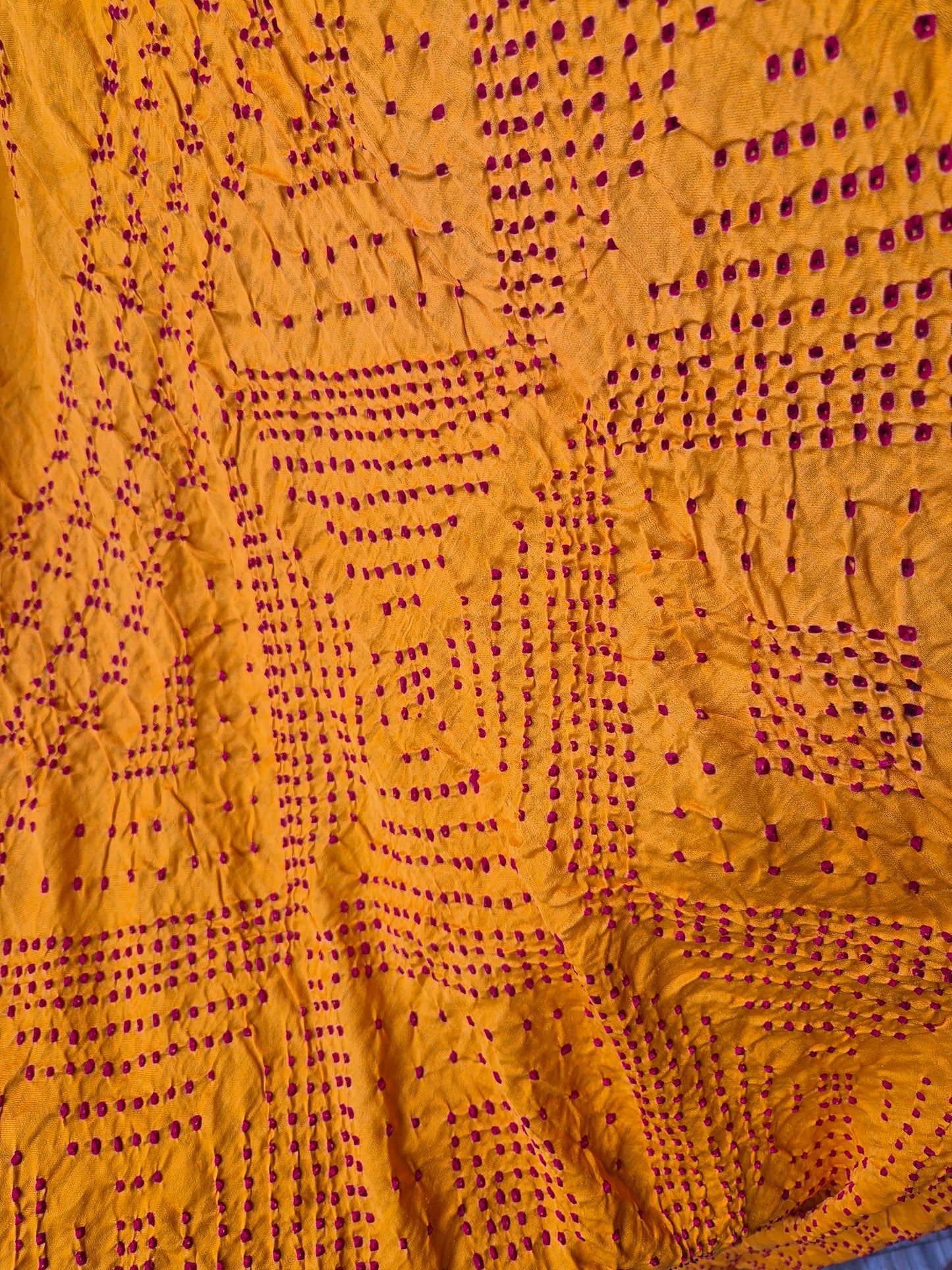 Mustard Yellow Gaji Silk Rai Bandhej Saree