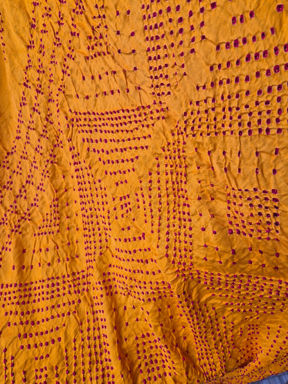 Mustard Yellow Gaji Silk Rai Bandhej Saree