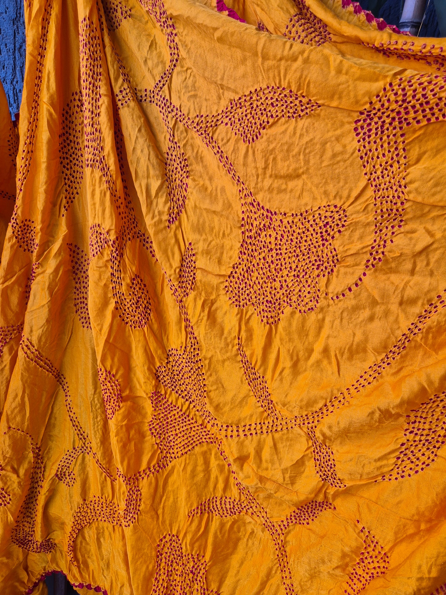 Mustard Yellow Gaji Silk Rai Bandhej Saree