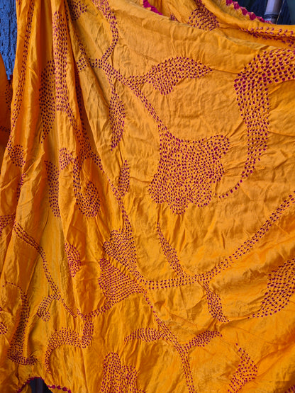 Mustard Yellow Gaji Silk Rai Bandhej Saree