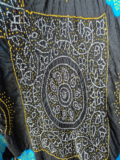 Black Blue Gaji Silk Rai Bandhej Saree