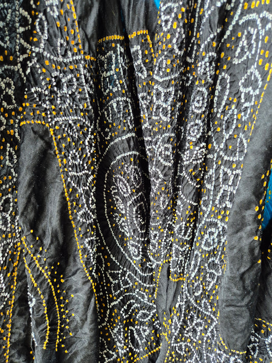 Black Blue Gaji Silk Rai Bandhej Saree