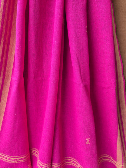 Brown with Rani Pink Kala Cotton Kutchi Weave Suit