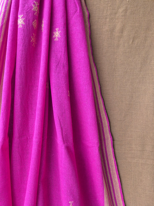 Brown with Rani Pink Kala Cotton Kutchi Weave Suit