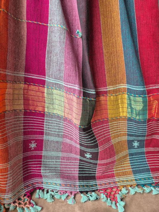 Sea Green with multi color dupatta Kala Cotton Kutchi Weave Suit