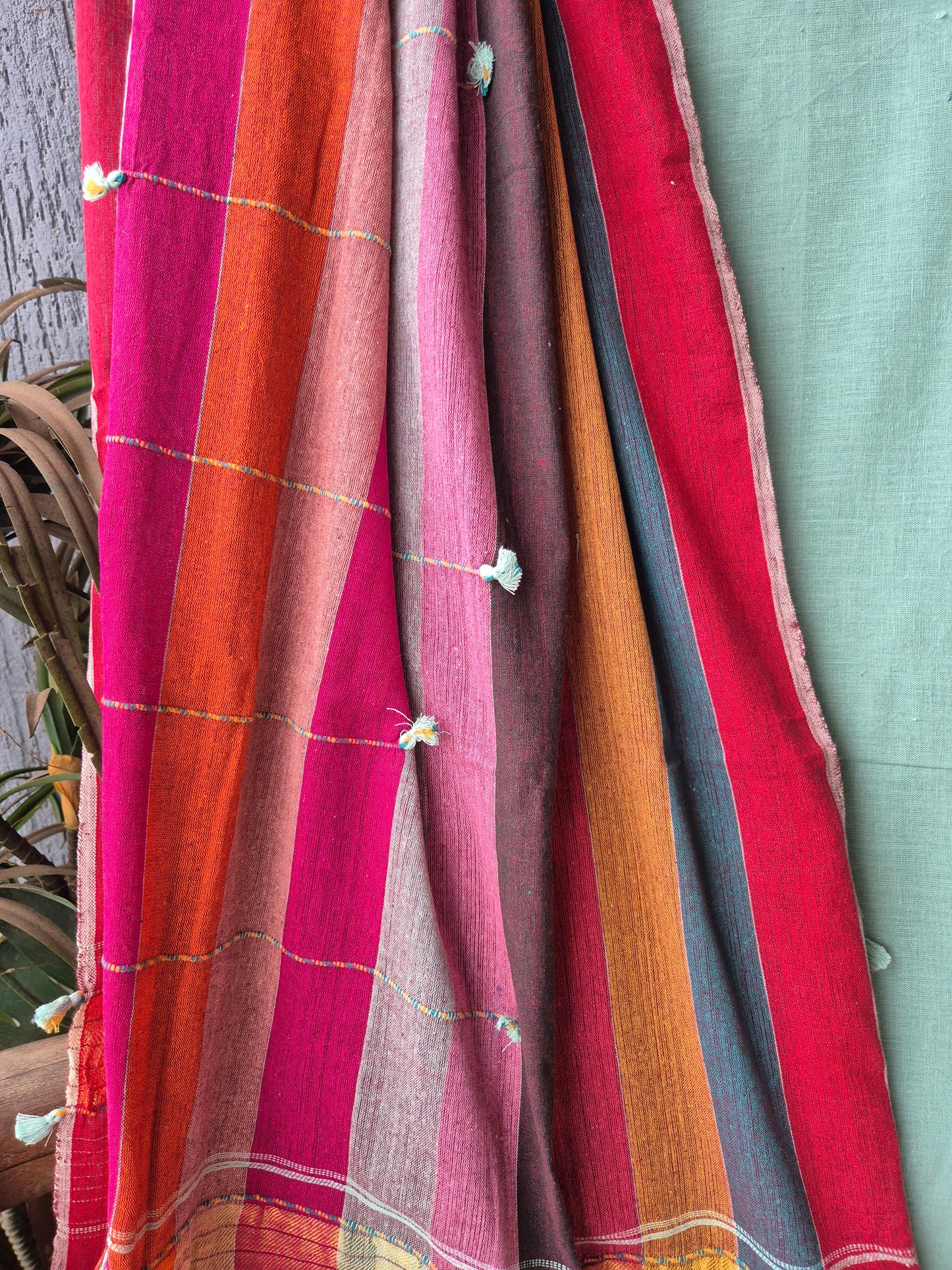 Sea Green with multi color dupatta Kala Cotton Kutchi Weave Suit