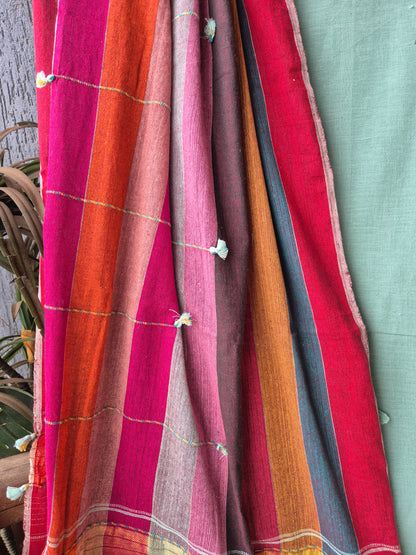 Sea Green with multi color dupatta Kala Cotton Kutchi Weave Suit