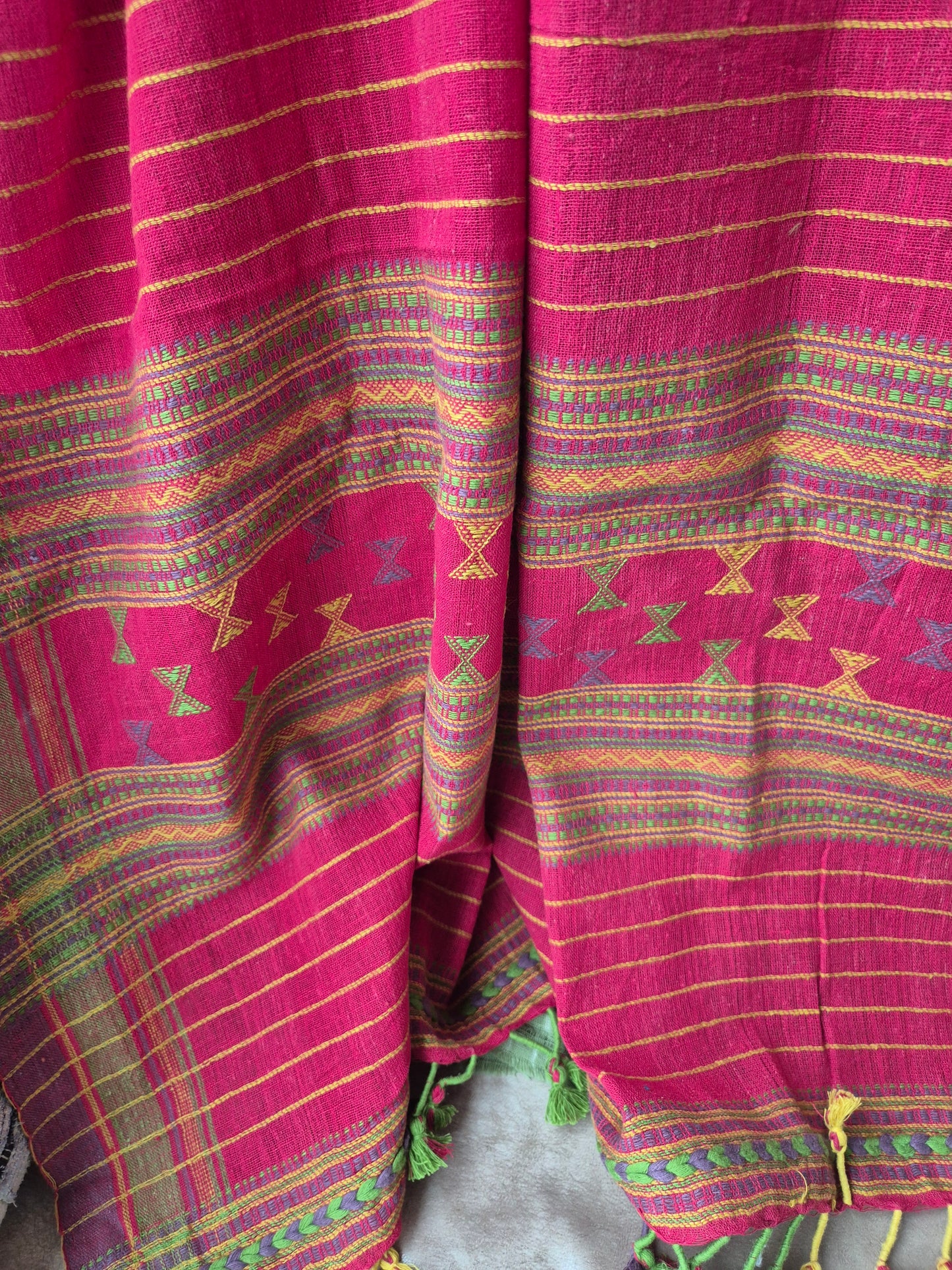 Sage Green with Red Kala Cotton Kutchi Weave Suit