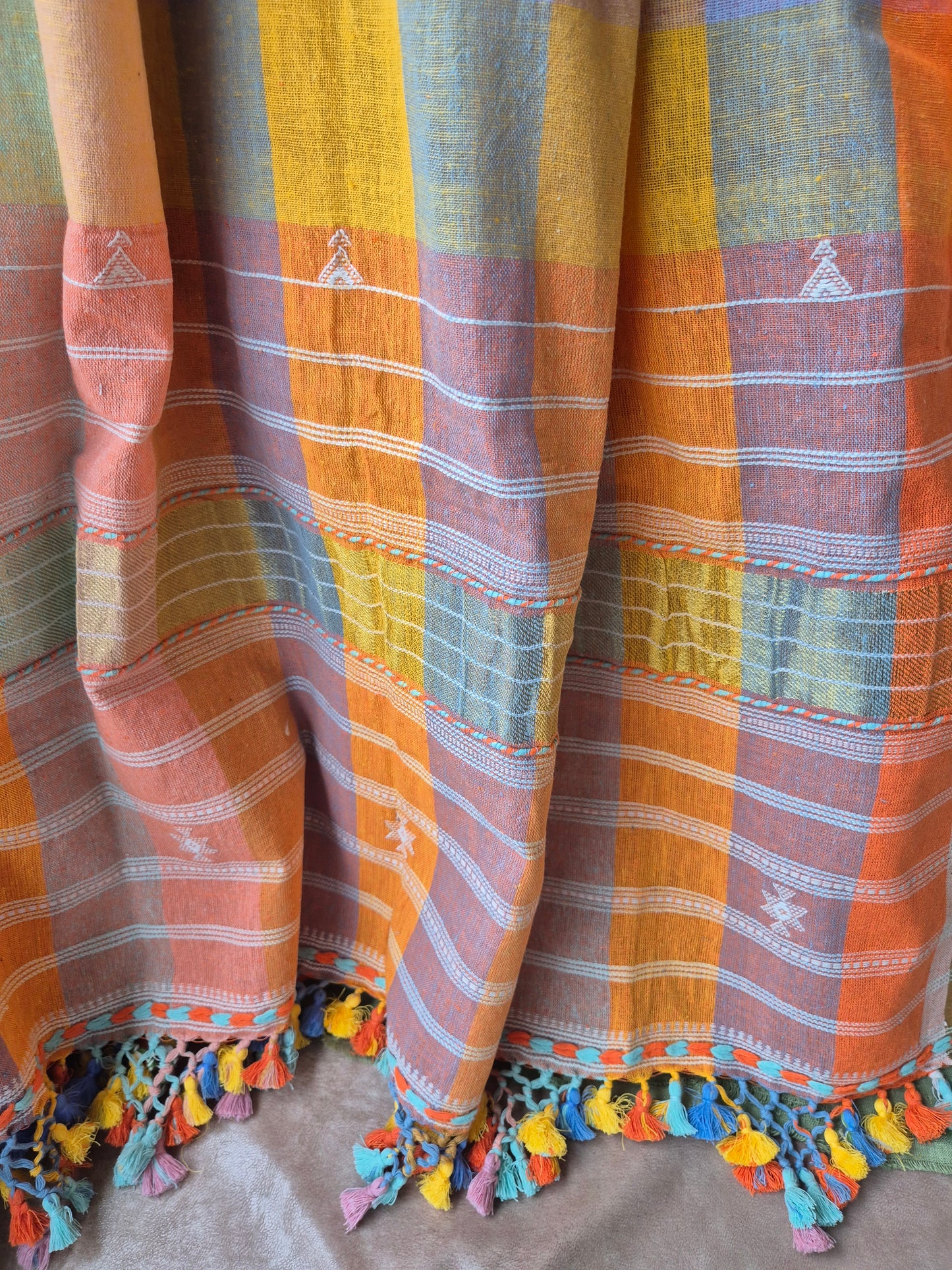 Sage Green with Multi check dupatta Kala Cotton Kutchi Weave Suit