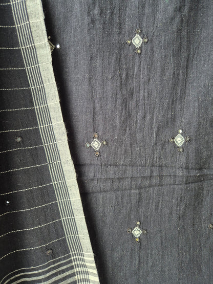 Black Kala Cotton Kutchi Weave Suit