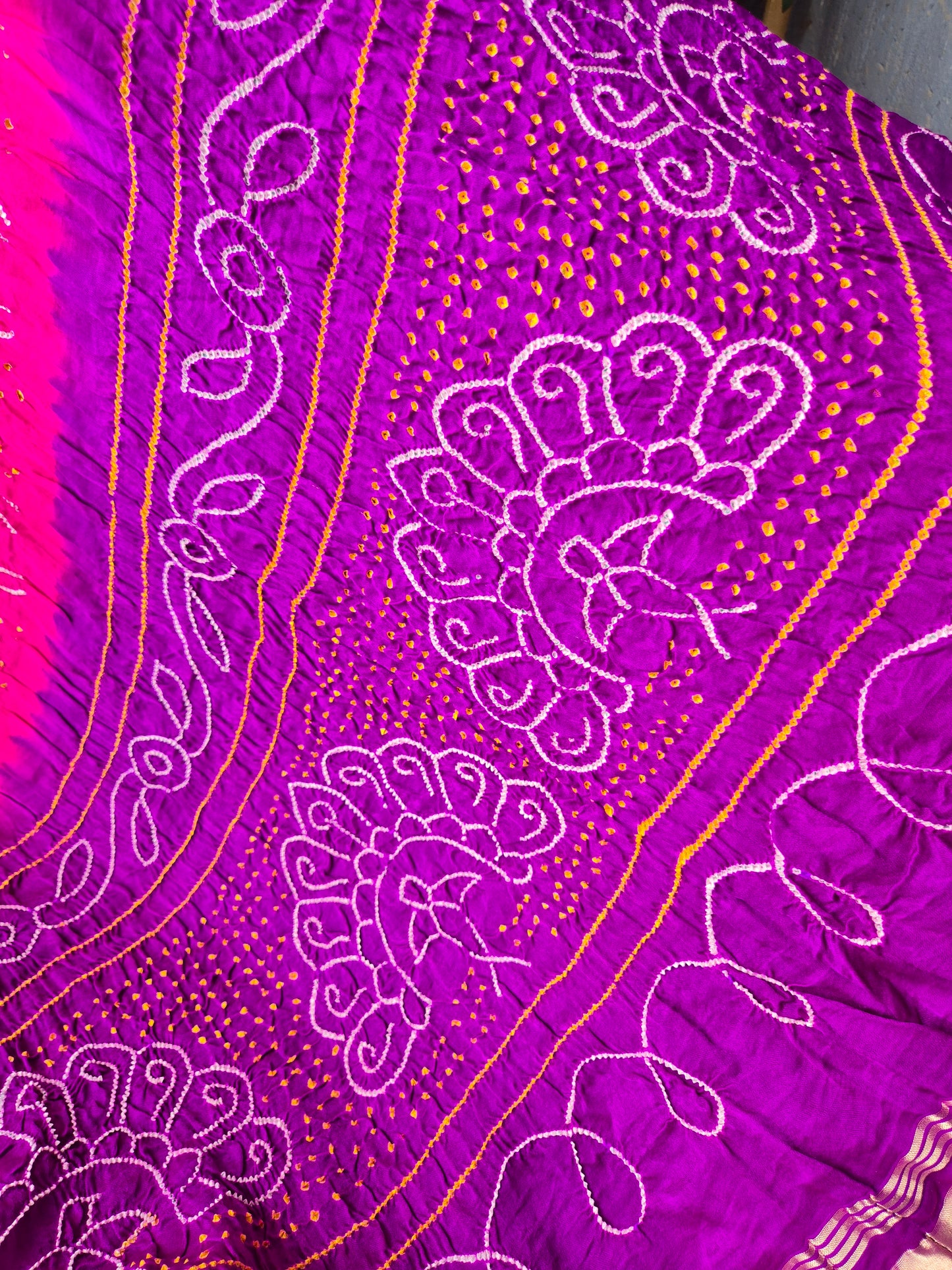 Pink Purple Gaji Silk Rai Bandhej Dupatta