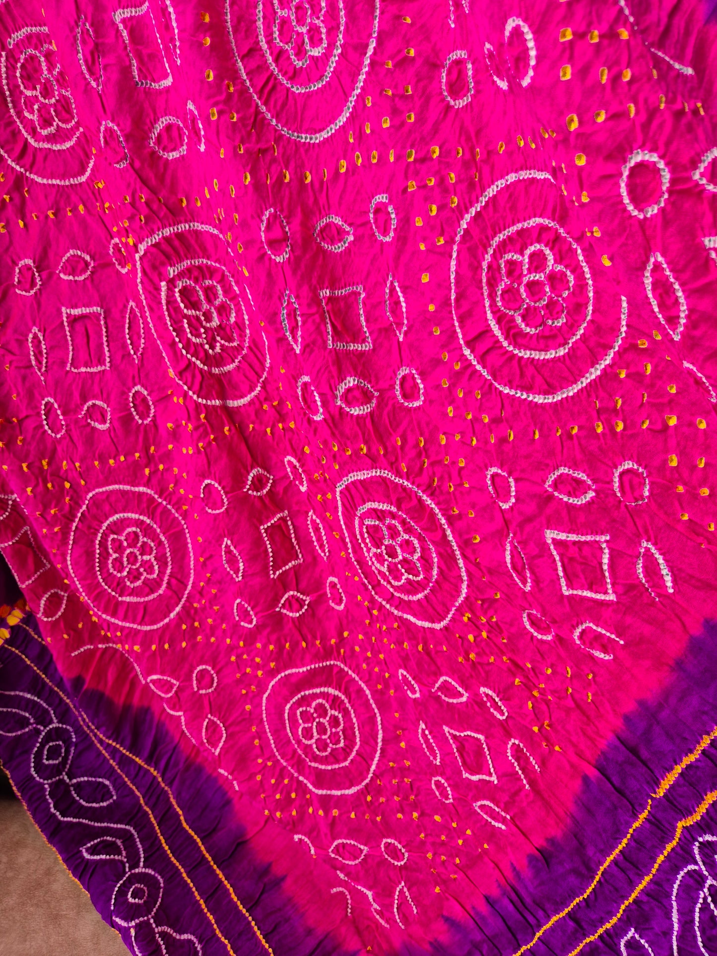 Pink Purple Gaji Silk Rai Bandhej Dupatta