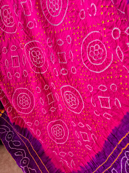Pink Purple Gaji Silk Rai Bandhej Dupatta