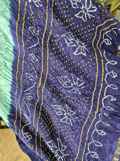 Sea Green Blue Gaji Silk Rai Bandhej Dupatta