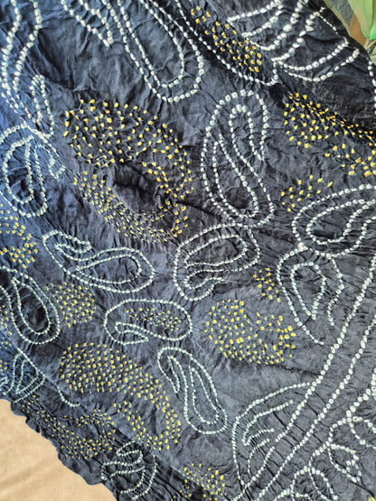 Blue Black Gaji Silk Rai Bandhej Dupatta