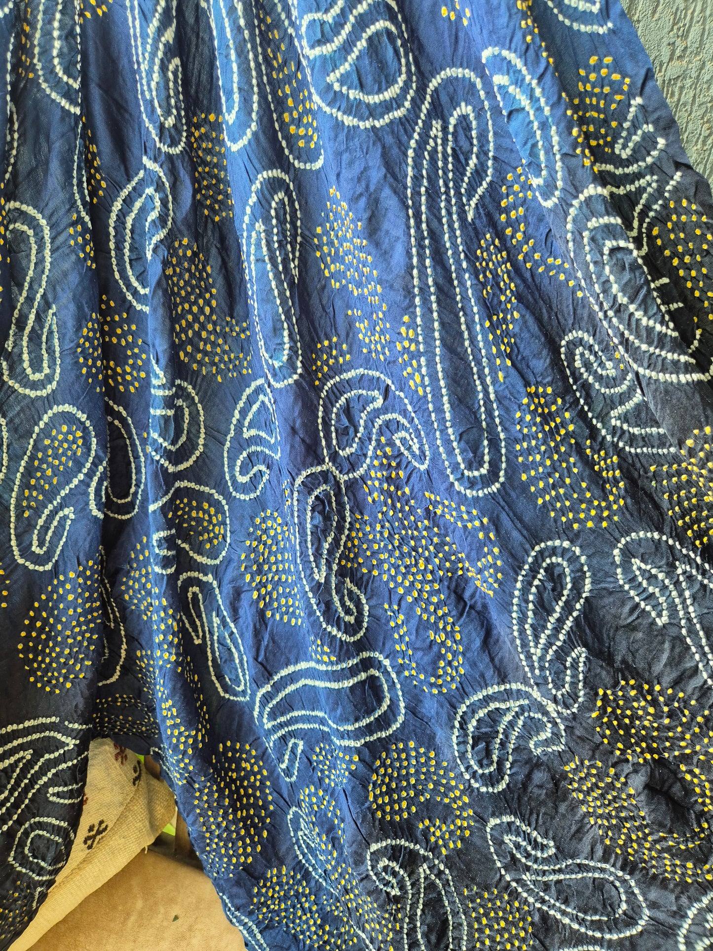 Blue Black Gaji Silk Rai Bandhej Dupatta