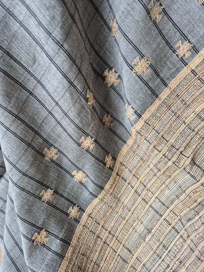 Grey Kala Cotton Kutchi Weave Saree