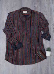 Indigo Rust Lines Mizan Men Shirt