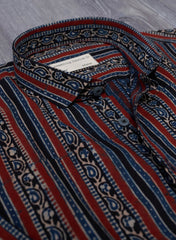 Indigo Rust Lines Mizan Men Shirt