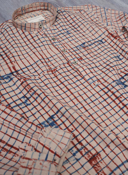 Beige Multi Checks Mizan Men Shirt