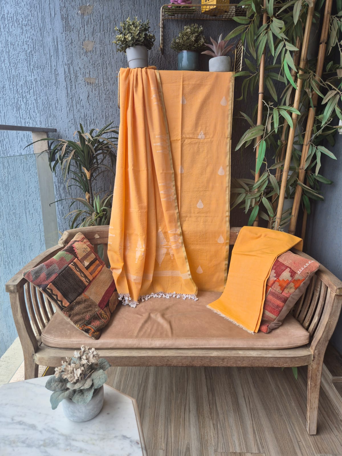 Mango Yellow Jamdani Suit