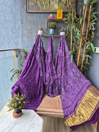 Purple Gaji Silk Rai Bandhej Saree