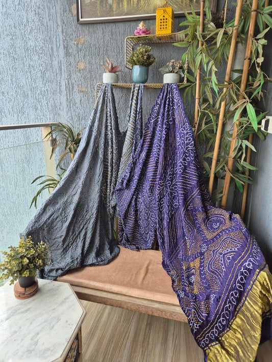 Lavender-Grey Gaji Silk Rai Bandhej Saree