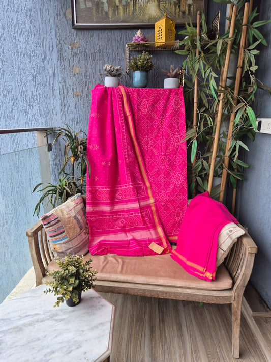 Rani Pink Cotton Handwoven Patola Suit