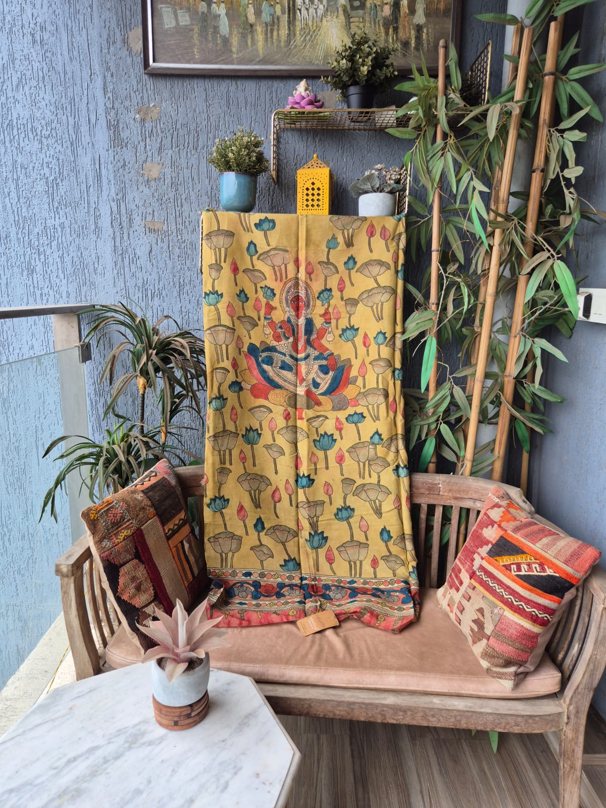 Mustard Yellow Laxmi ji Kalamkari Kaftan