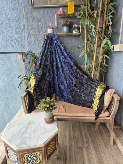 Blue Black Gaji Silk Rai Bandhej Dupatta