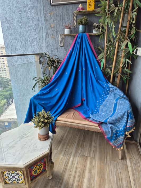 Indigo Kala Cotton Kutchi Weave Saree